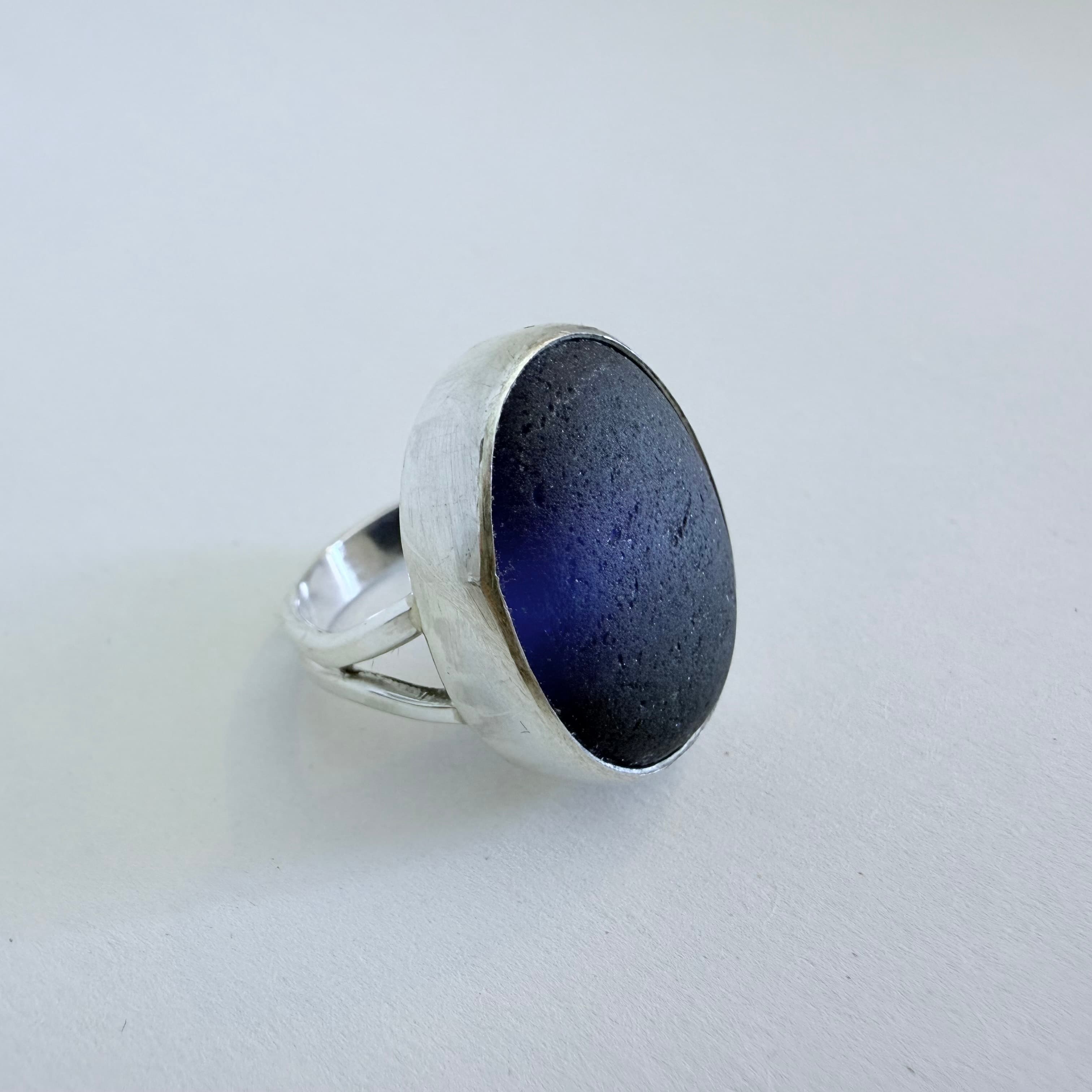 Indigo sea glass statement ring