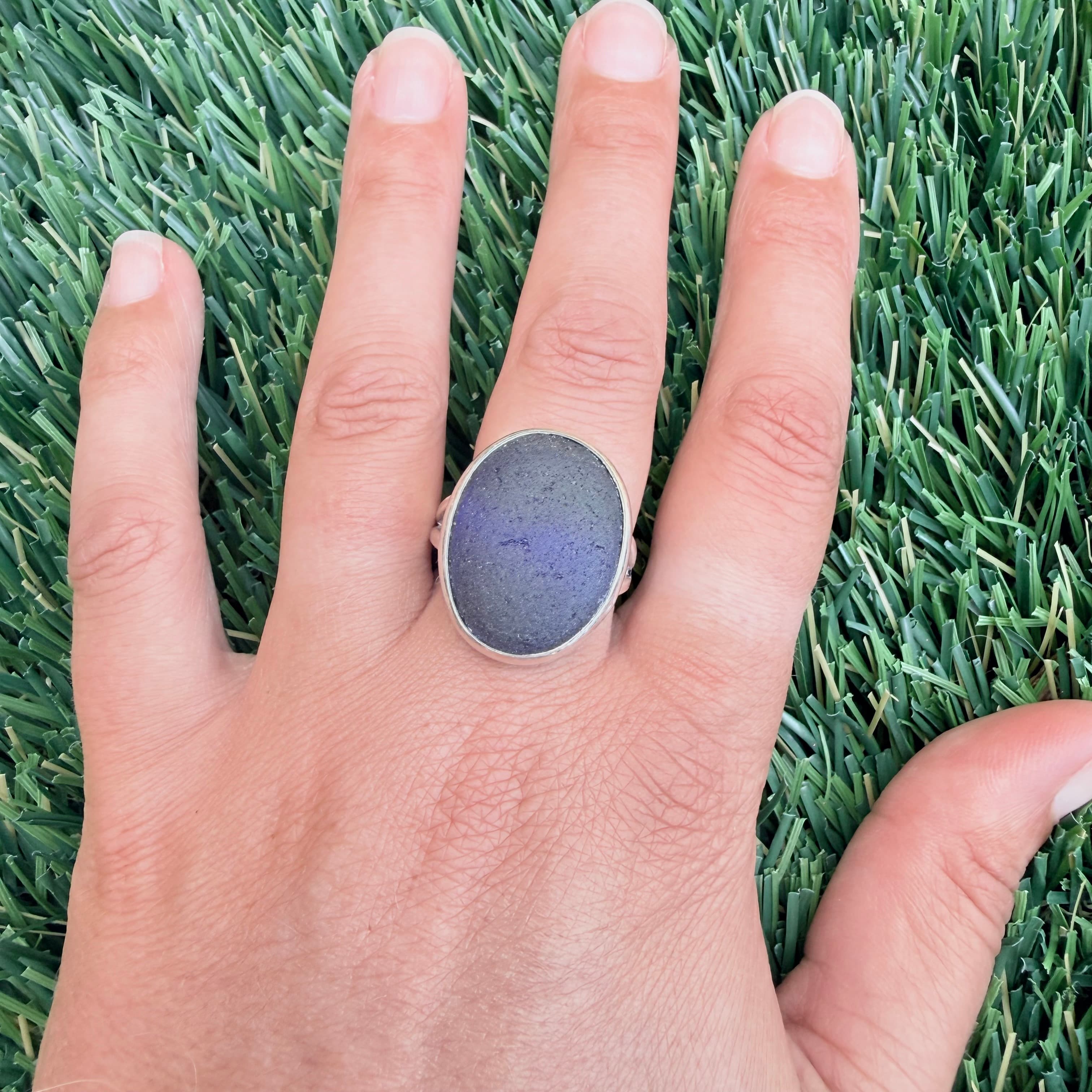 Indigo sea glass statement ring