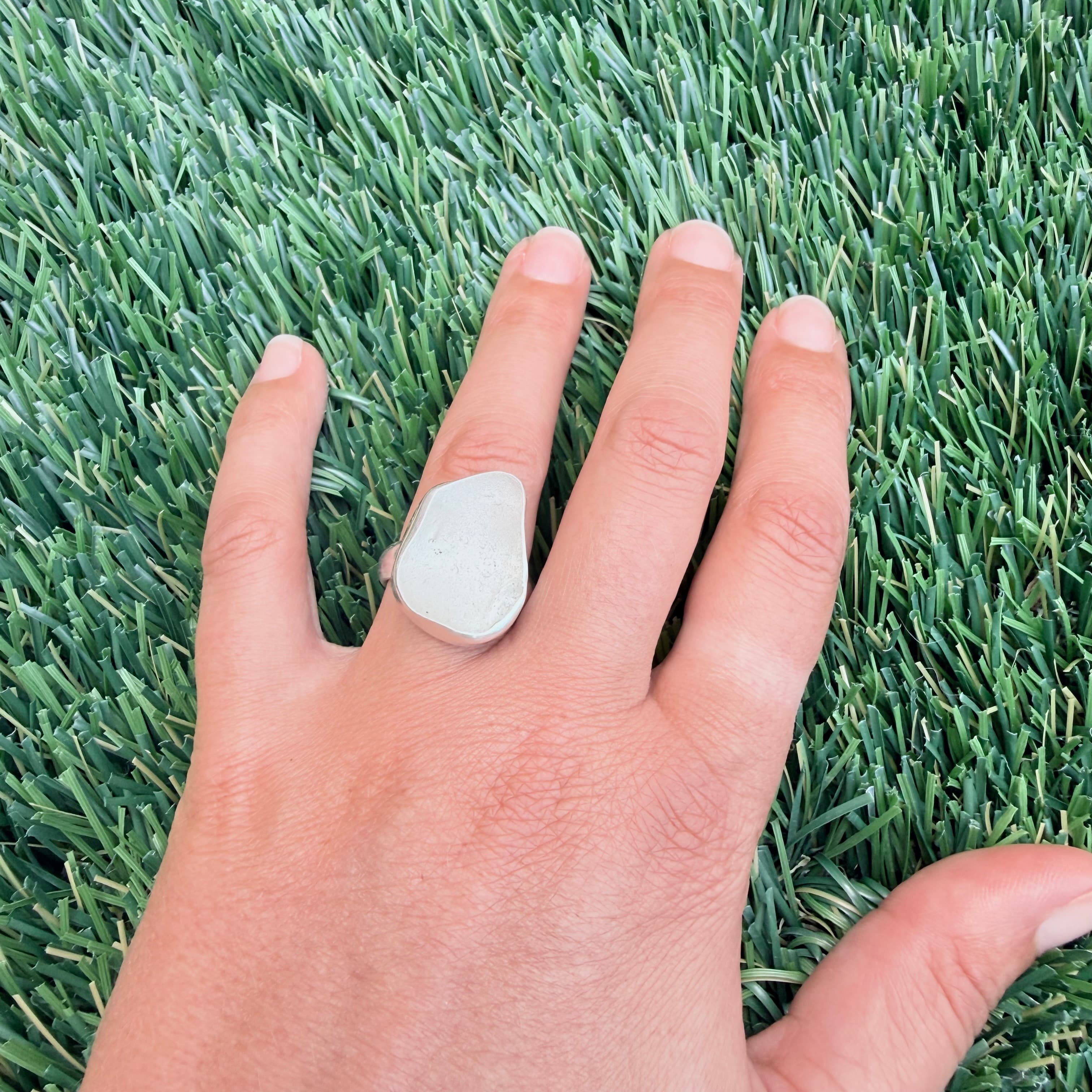 White sea glass cabochon ring